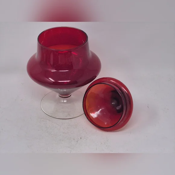 Vintage Empoli Red Glsdd Circus Tent Lid Pedistal Dish - Picture 3 of 4